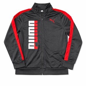 Boys PUMA Track Jacket Black Red Logo Zip Up Athletic Jacket Size 12
